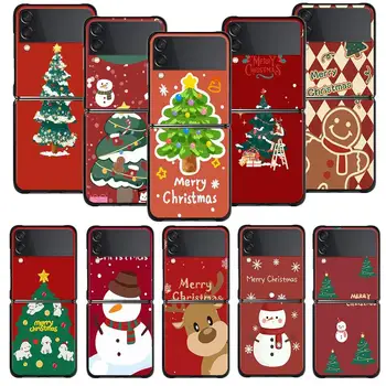 Чехол для телефона Samsung Galaxy Z Flip 5 Z Flip 4 Z Flip3 5G Shell для Galaxy Z Flip Hard Cover Веселая Рождественская Елка Снеговик Funda