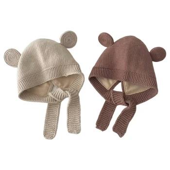 Шапка-ушанка с медвежонком, мягкая детская шапочка, теплая шапочка для защиты ушей, шапочка