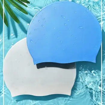 Шапочки для плавания для женщин |Силиконовые нескользящие шапочки для плавания| Водонепроницаемая однотонная шапочка унисекс для плавания с длинными волосами, шапочки для плавания для взрослых
