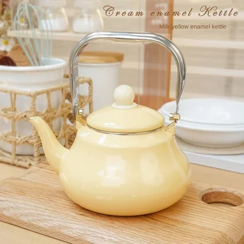 Эмалированный желтый 1,6-литровый Утолщенный чайник, Заварочный чайник, Металлическая ручка для защиты от ожогов для газовой индукционной плиты
