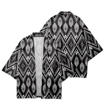 Японское кимоно с ромбовидным рисунком, Пляжные шорты, Летняя Уличная одежда, Традиционный Женский Мужской Кардиган Юката Харадзюку Хаори