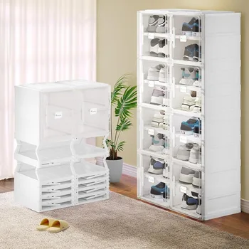 Ящик для хранения в обувном шкафу, штабелируемый прозрачный обувной шкаф без установки, прихожая, складной обувной ящик с дверцей